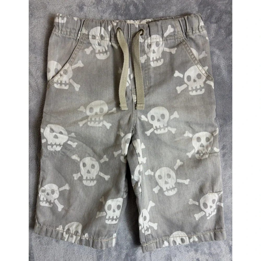 Mini Boden Skull Shorts Boys Size 7 Youth White Gray Inseam 11